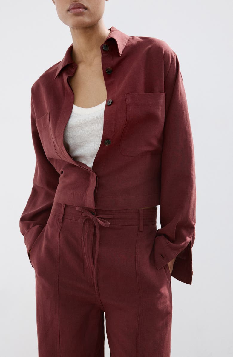 MANGO Lyocell & Linen Button-Up Shirt, Main, color, 