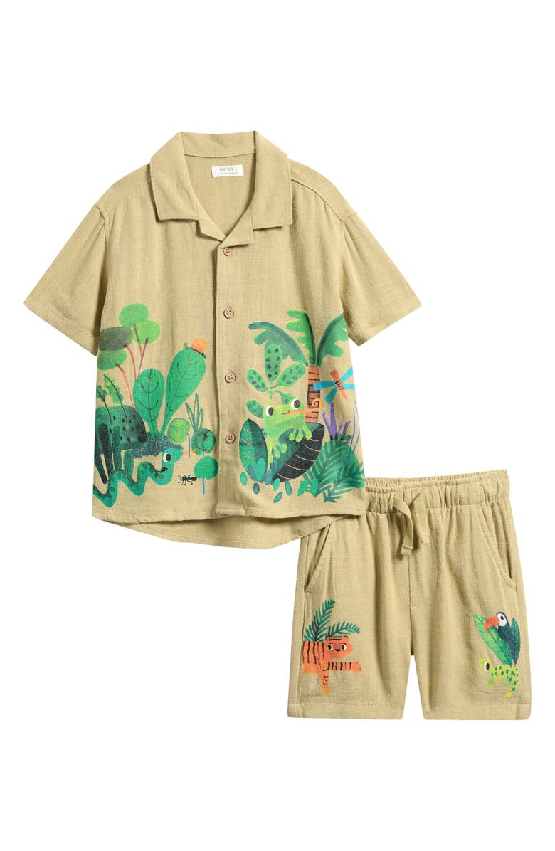 NEXT Kids' Jungle Camp Shirt & Shorts Set, Main, color, Beige Print