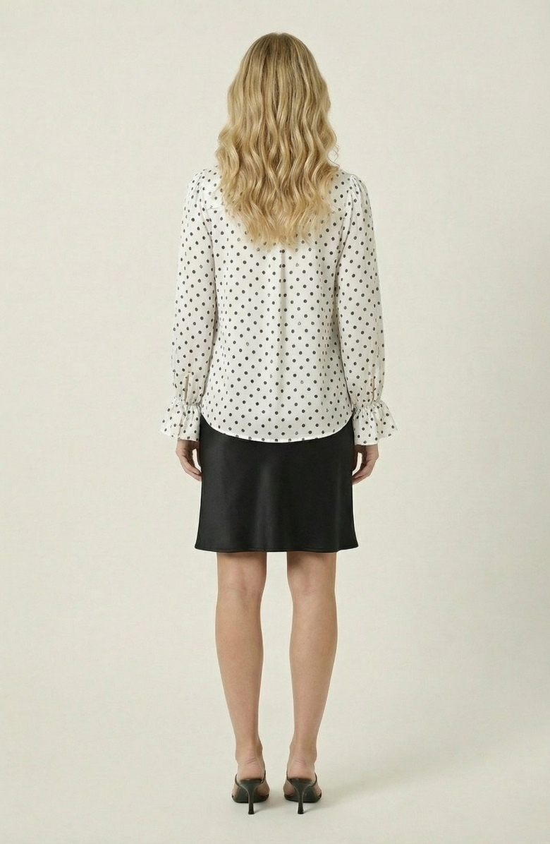 Modenaire Polka Dot Tie Neck Blouse, Alternate, color, Off-White
