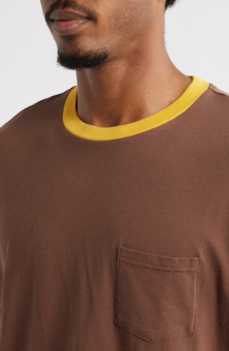 Elwood Trophy Ringers Oversize Organic Cotton Pocket T-Shirt, Alternate, color, Bulldog Brown