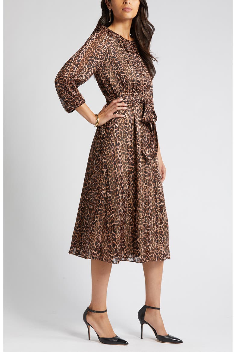 Metallic Leopard Print Long Sleeve Dress, Alternate, color, LIGHT COFFEE/ VICUNA MU