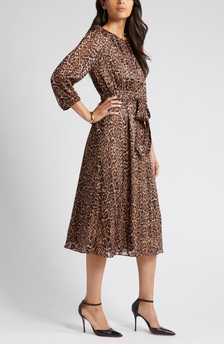 Anne Klein Metallic Leopard Print Long Sleeve Dress, Alternate, color,