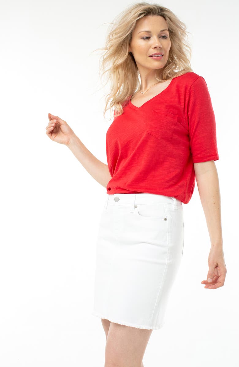 Liverpool Los Angeles Liverpool Fray Hem Denim Skirt, Alternate, color, 