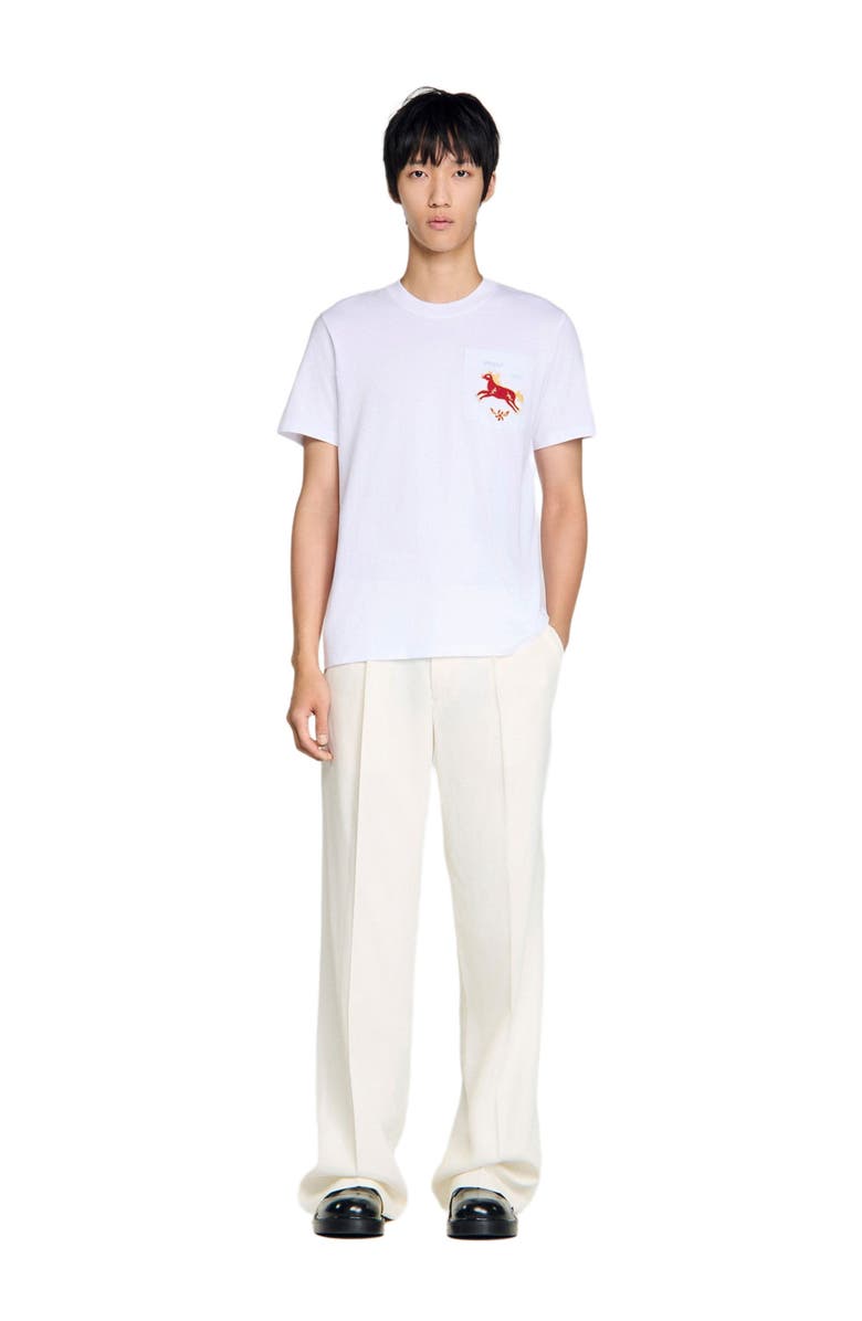 SANDRO Embroidered horse cotton T-shirt, Alternate, color, White