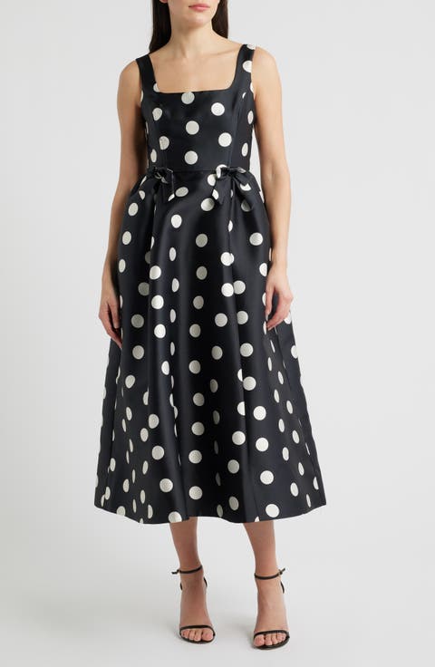 Polka Dot Bow Detail Cocktail Midi Dress