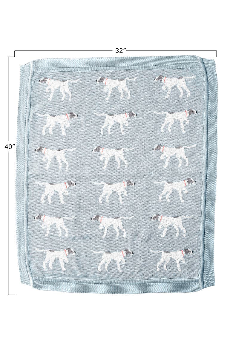 Soft Cotton Knit Baby Blanket with Decorative Dog Design, Blue, Alternate, color, Blue