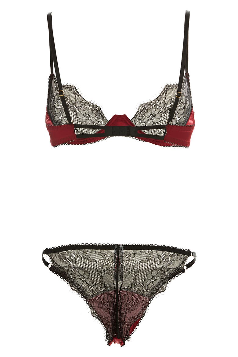 Chloe Underwire Bra, Bikini & Garter Belt Set, Alternate, color, RED