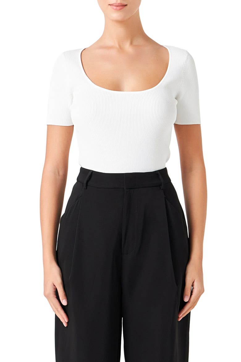 Short Sleeve Ribbed Sweater, Main, color, WHITE