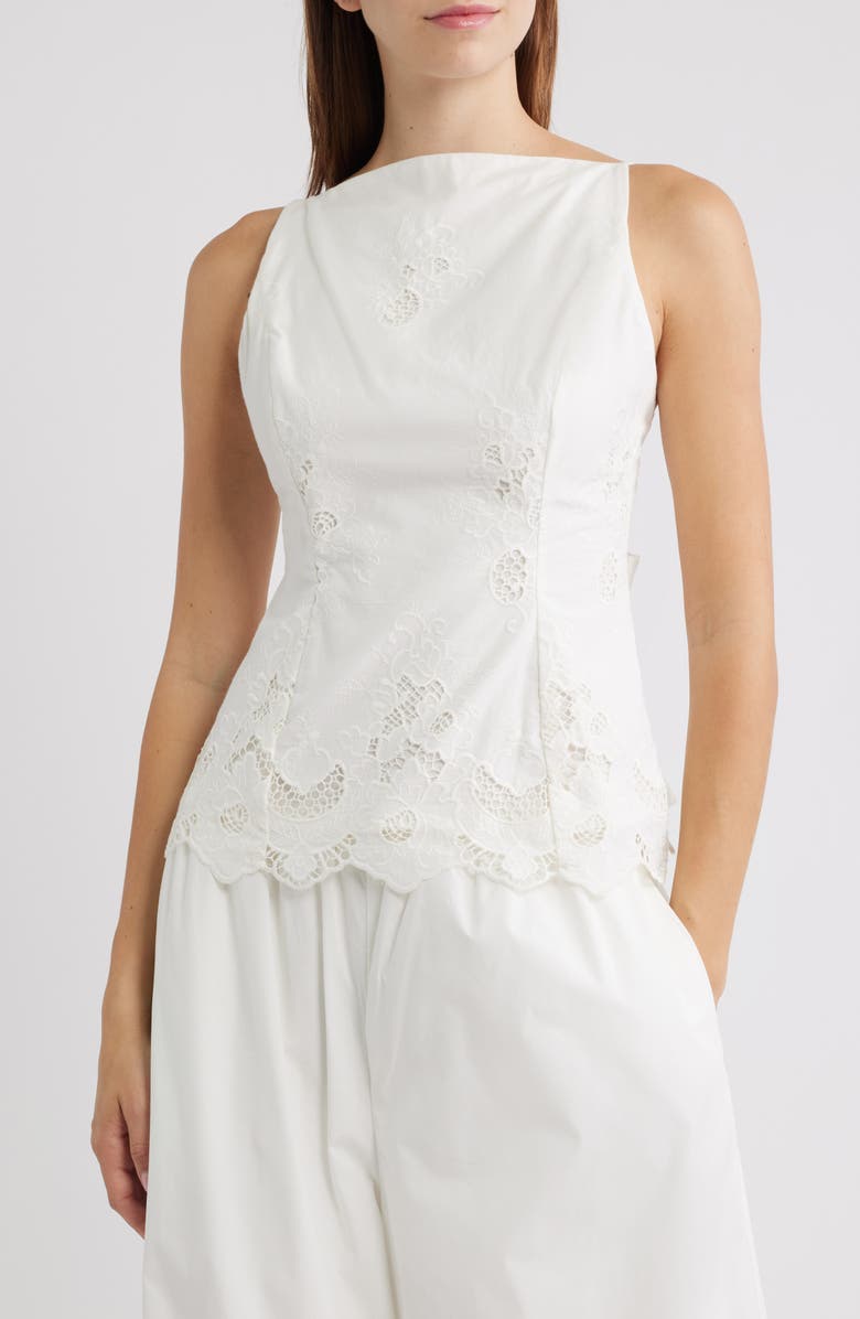 HOUSE OF CB Nolia Broderie Anglaise Cotton Bow Back Top, Main, color, White