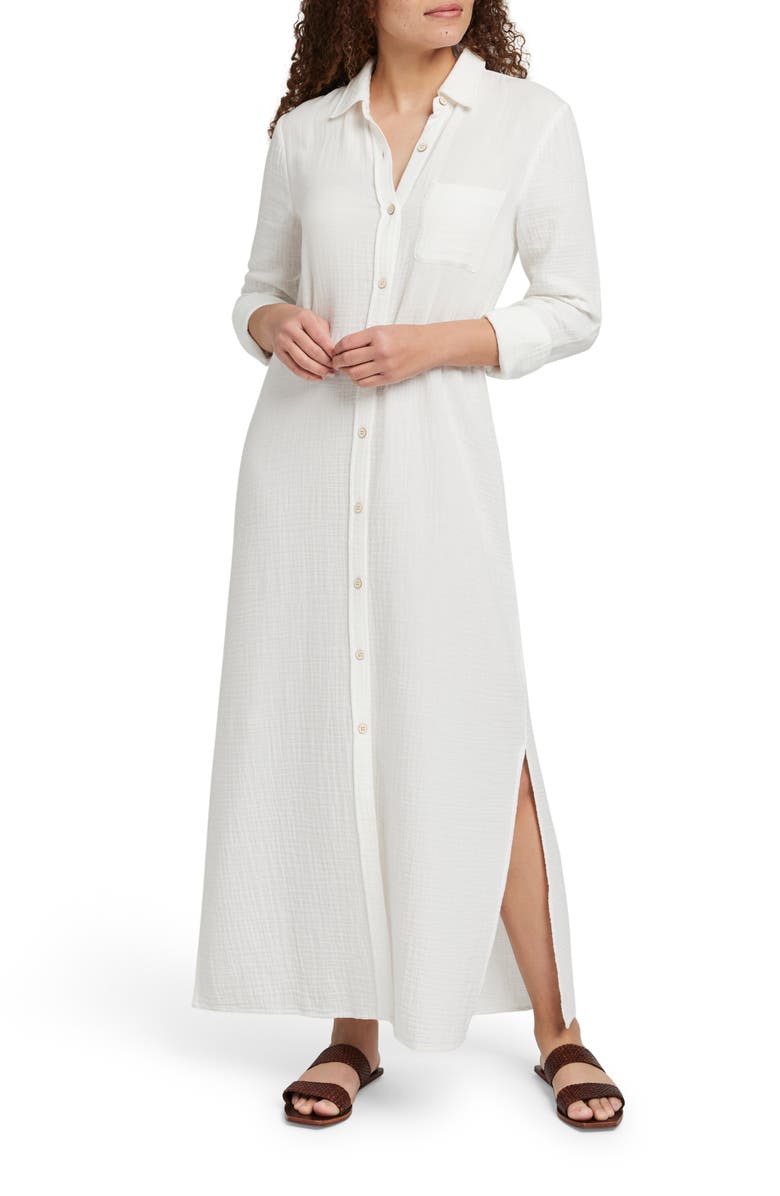 Faherty Dream Long Sleeve Organic Cotton Gauze Maxi Shirtdress, Main, color, 