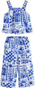NEXT Kids' Tile Print Cotton Tank & Wide Leg Pants Set