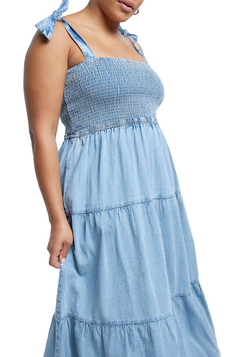 River Island Loci Denim Maxi Sundress, Alternate, color, Denim