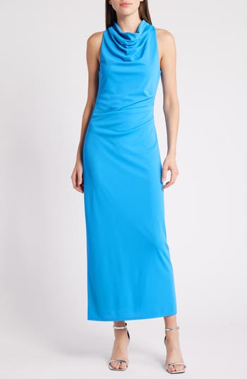Wayf The Georgina Cowl Neck Gown In Blue