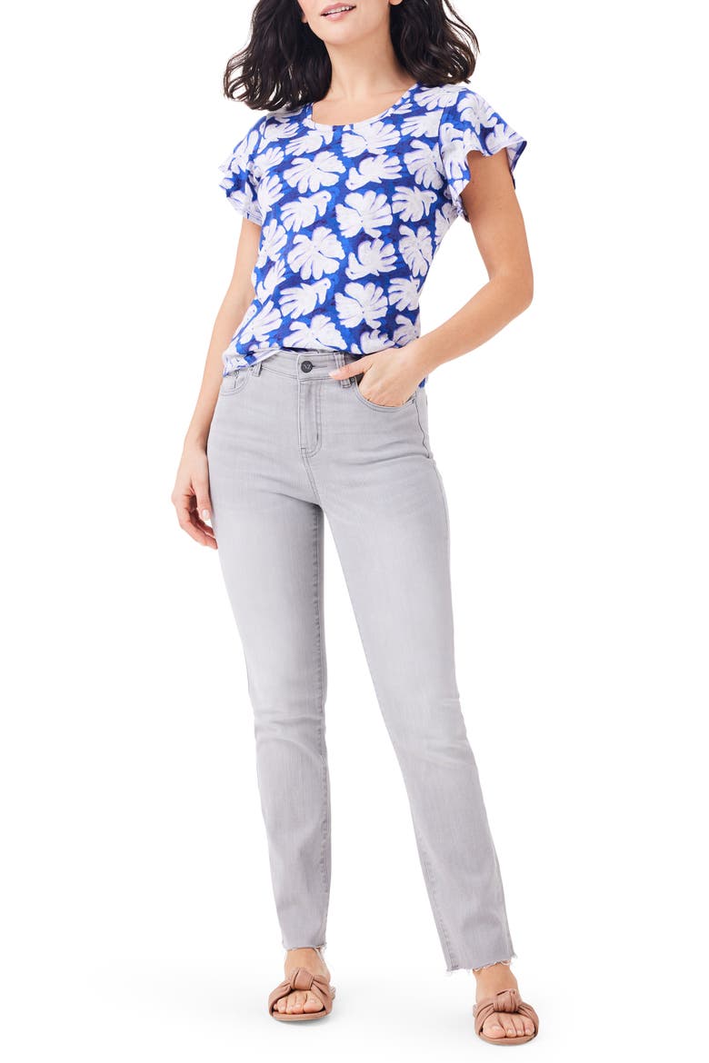 Shadow Palm Flutter Sleeve T-Shirt, Alternate, color, BLUE MULTIs