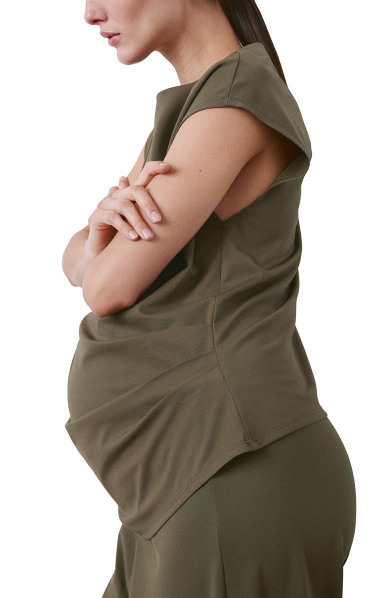 MANGO Ruched Boat Maternity Tank, Alternate, color, Khaki Green