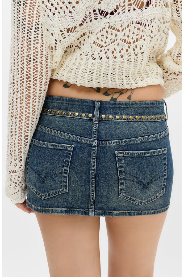 Stud Double Shank Denim Miniskirt, Alternate, color, DENIM