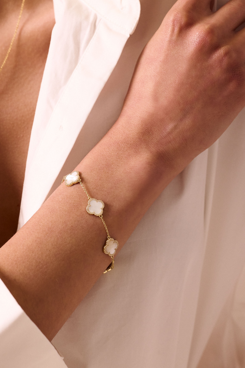 Icon White Clover Bracelet, Alternate, color, Gold
