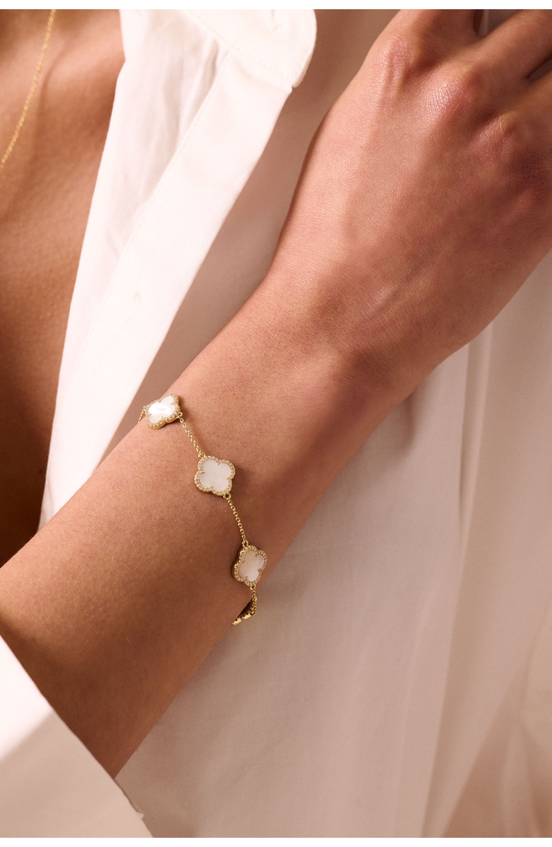 Electric Picks Icon White Clover Bracelet, Alternate, color, Gold