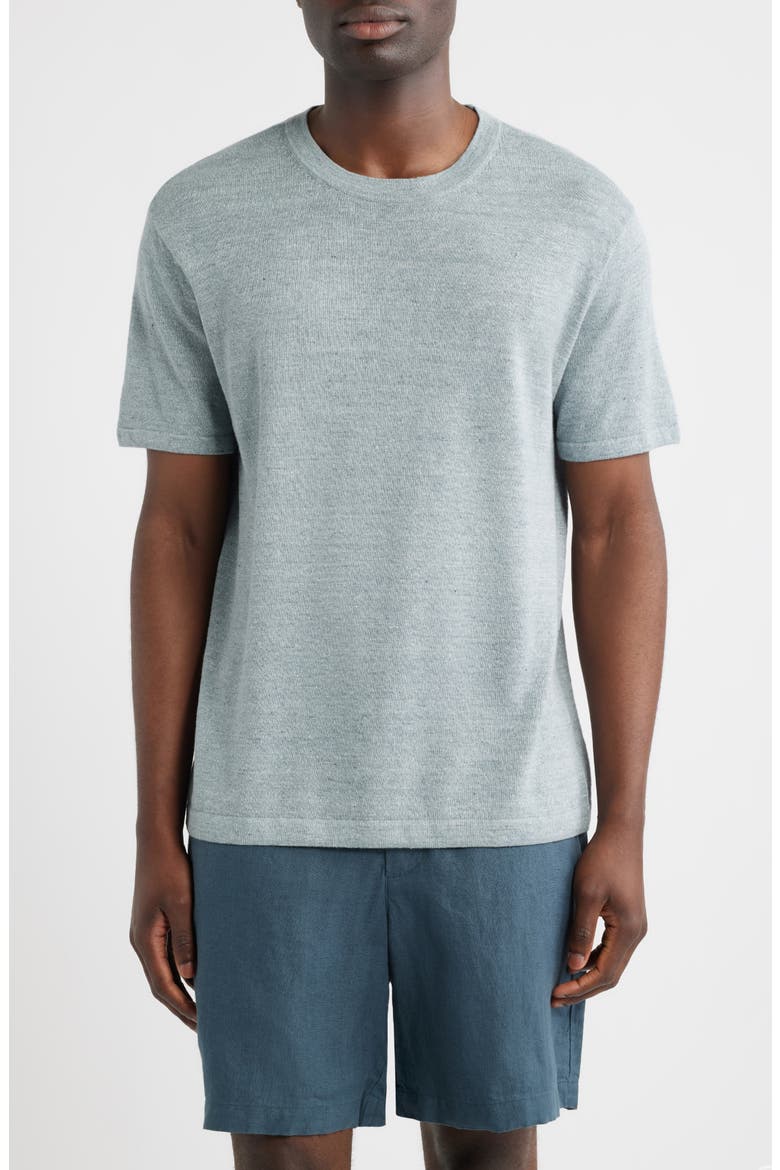 Linen & Cotton Short Sleeve Sweater Tee, Main, color, BLUE SPRUCE HEATHER