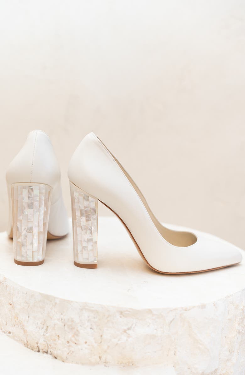 Freya Rose Camille Pointed Toe Pearl Heel Pump, Alternate, color, Ivory