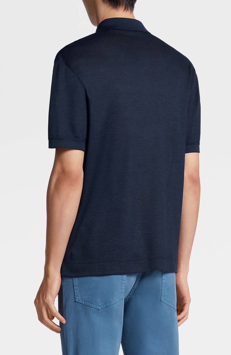 ZEGNA Honeycomb Short Sleeve Silk Polo, Alternate, color, Blue
