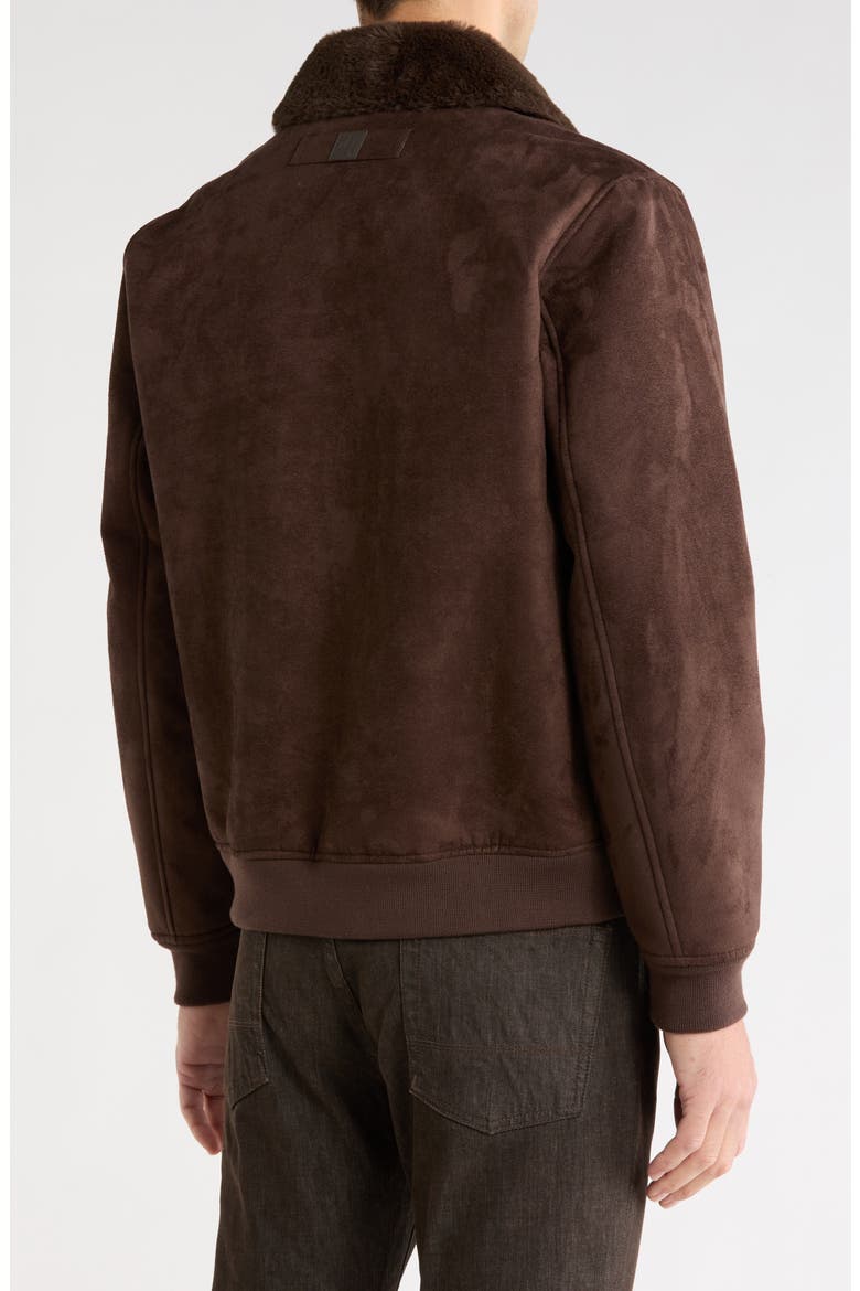 Bonded Faux Suede Bomber Jacket with Faux Fur Collar, Alternate, color, CHOCOLATE
