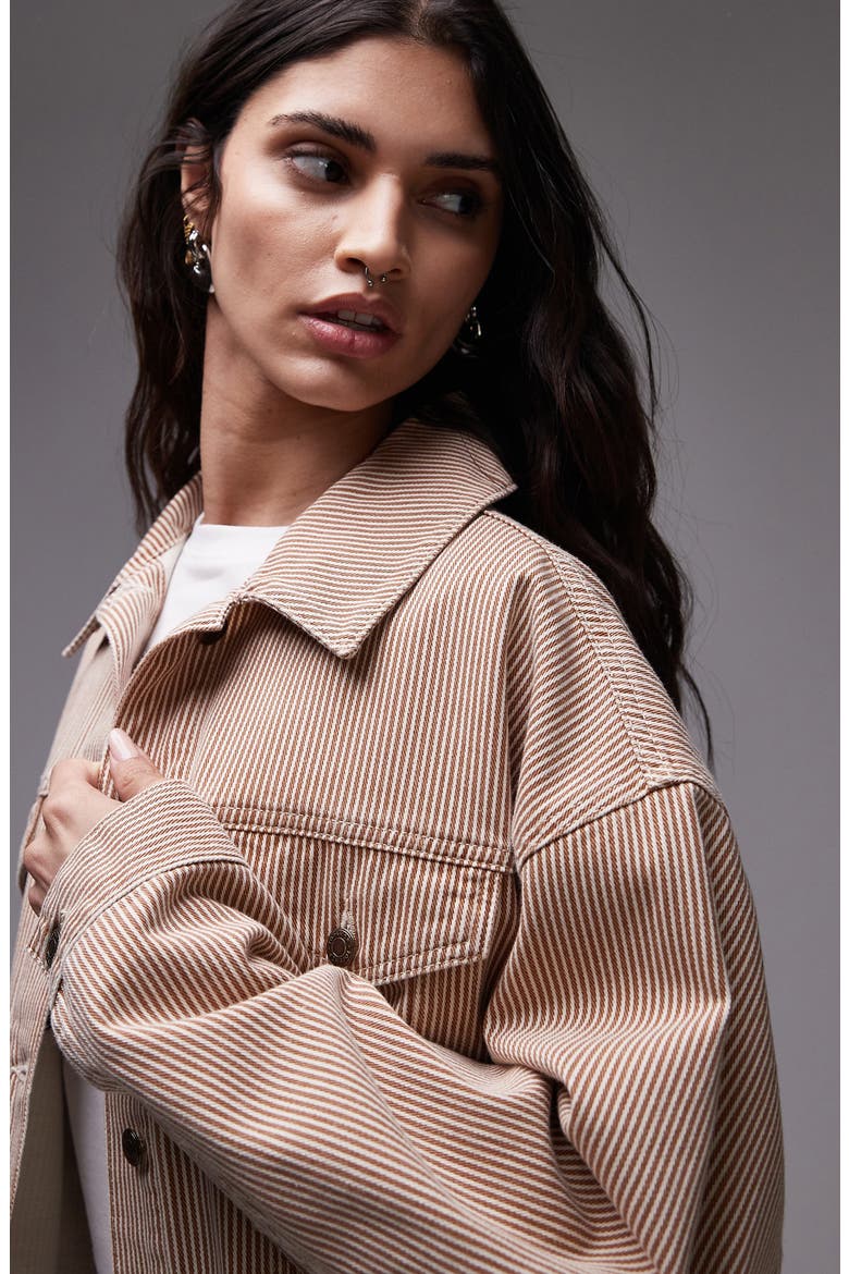 Stripe Denim Balloon Sleeve Jacket, Alternate, color, RUST MULTI
