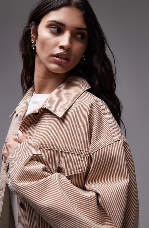 Topshop Stripe Denim Balloon Sleeve Jacket In Neutral