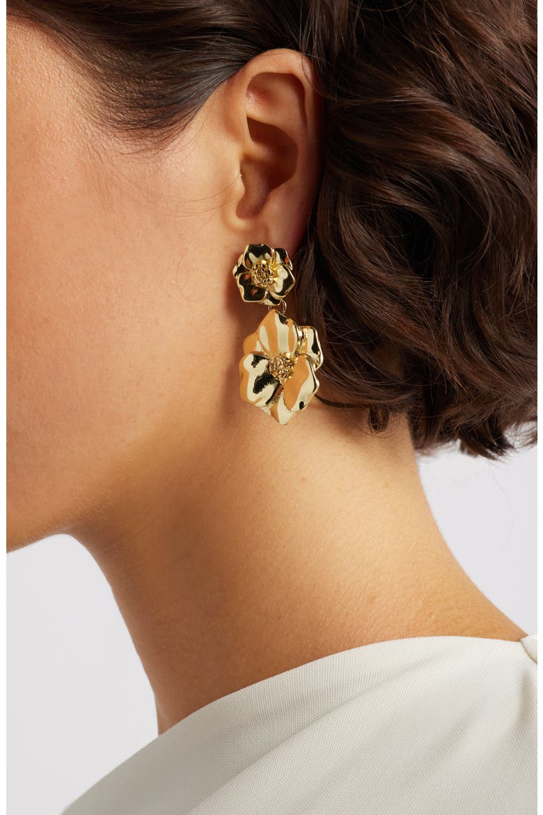 Pansy Drop Earrings, Alternate, color, GOLD