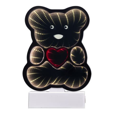 LED Lighted 3D Teddy Bear with Heart Infinity Mirror - 8"