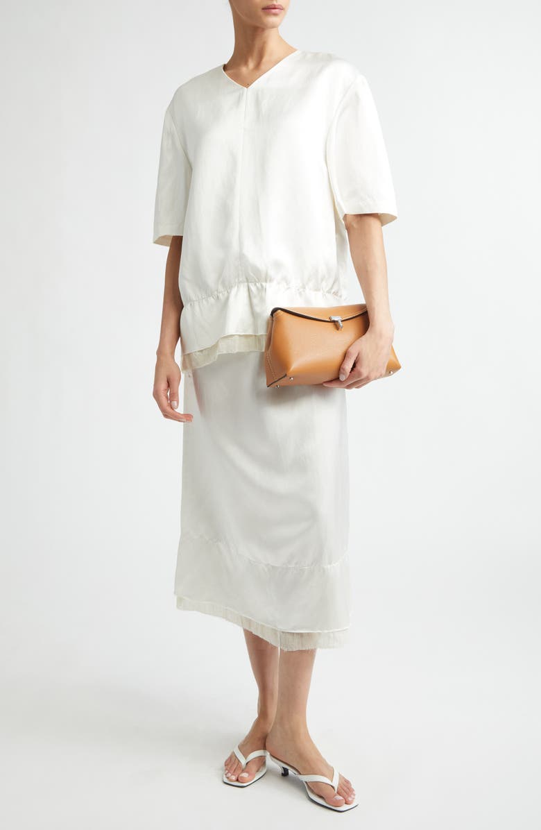 TOTEME V-Neck Satin Pullover Top, Alternate, color, White