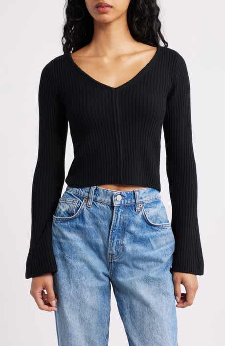 Madewell V-Neck Wool Rib Sweater Top