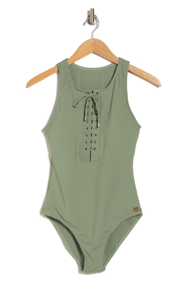 Catherine Malandrino Lace-Up One-Piece Swimsuit, Alternate, color,