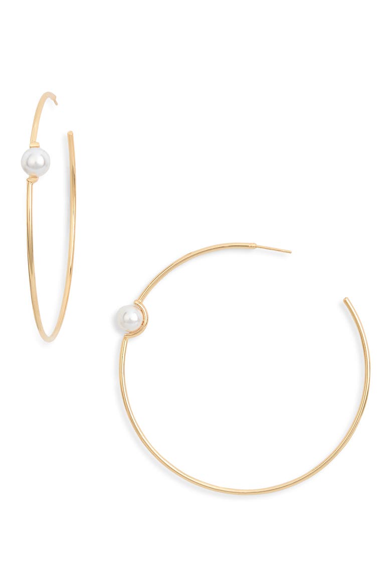 Faux Pearl Open Hoop Earrings, Main, color, GOLD
