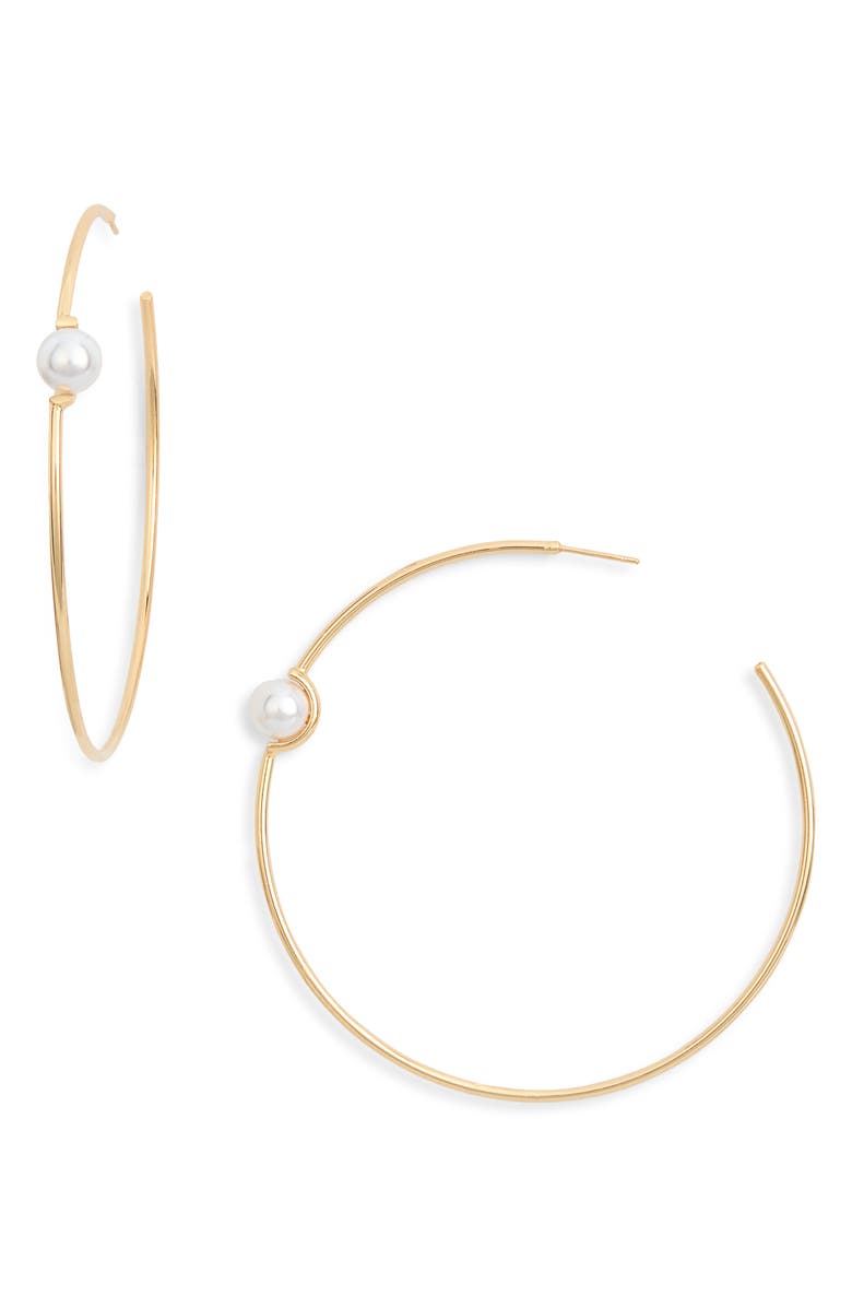Tasha Faux Pearl Open Hoop Earrings, Main, color, Gold