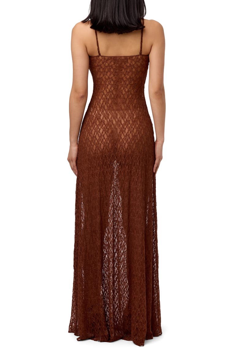 Sheer Stretch Lace Maxi Dress, Alternate, color, BROWN SUGAR