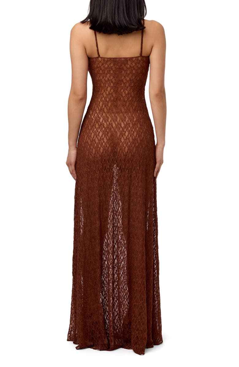 Naked Wardrobe Sheer Stretch Lace Maxi Dress, Alternate, color, Brown Sugar