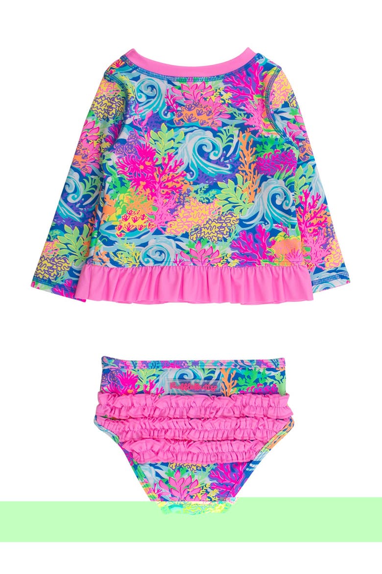 Toddler Girls UPF50+ Long Sleeve Rash Guard Bikini, Alternate, color, Neon Ocean Coral