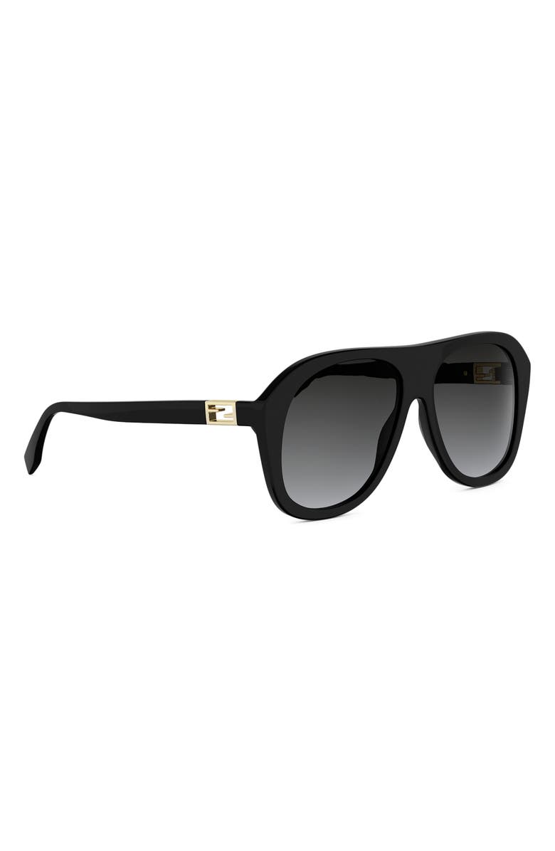 Fendi Baguette 57mm Gradient Square Sunglasses, Alternate, color, Shiny Black / Gradient Smoke