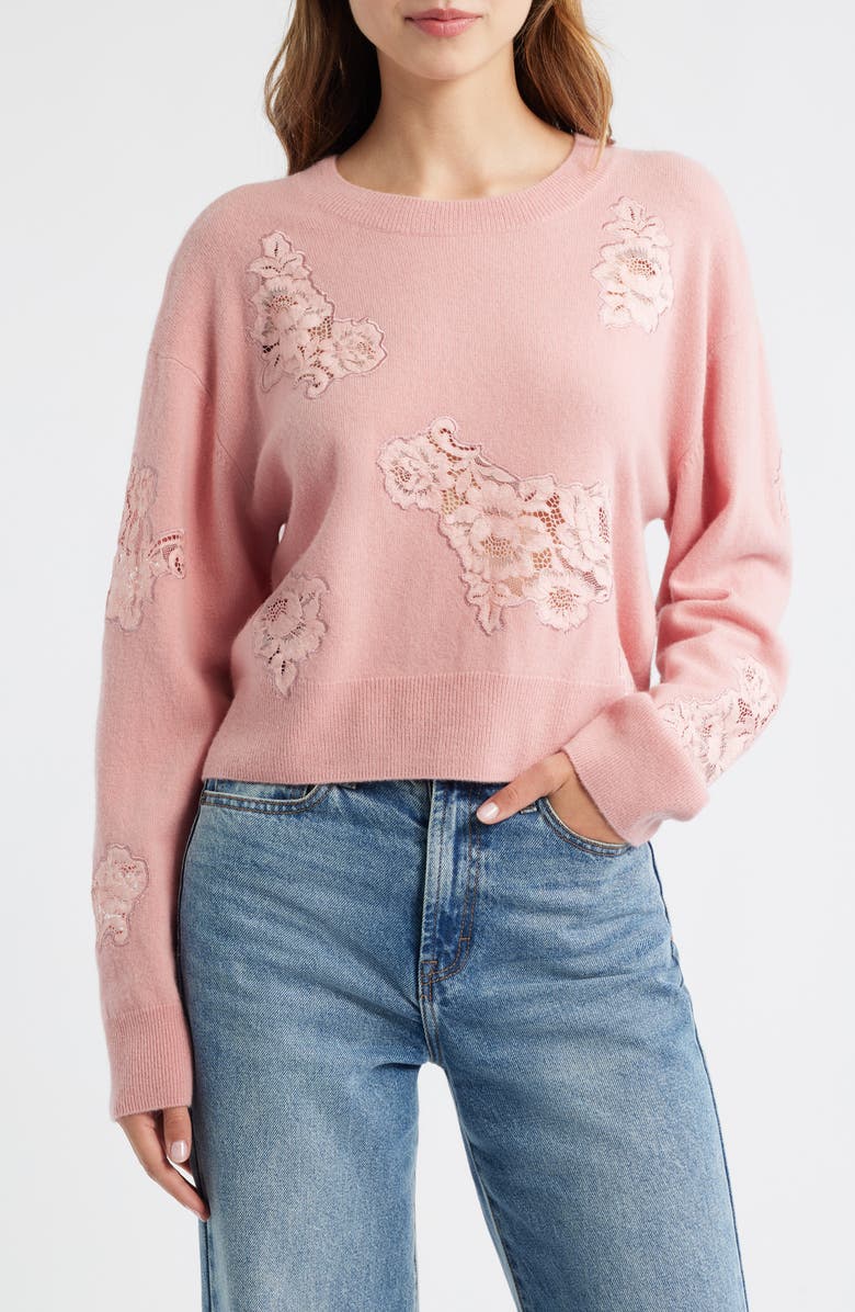 LoveShackFancy Lazuli Lace Cashmere & Wool Sweater, Main, color, Quartz