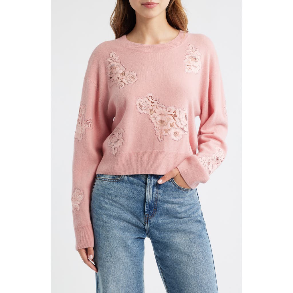 Loveshackfancy Lazuli Lace Cashmere & Wool Sweater In Pink