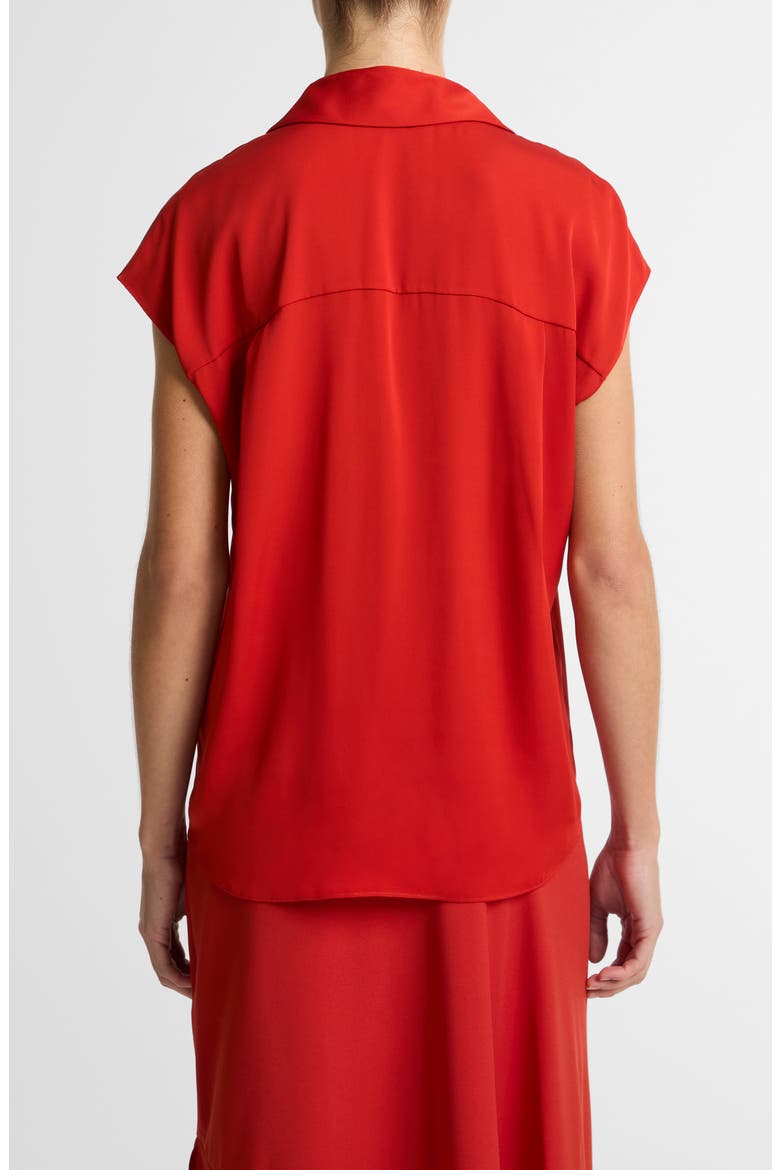 Cap Sleeve Stretch Silk Button-Up Shirt, Alternate, color, POPPY