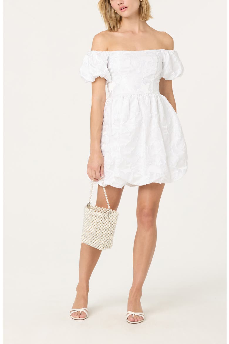 Floral Jacquard Off the Shoulder Minidress, Alternate, color, WHITE