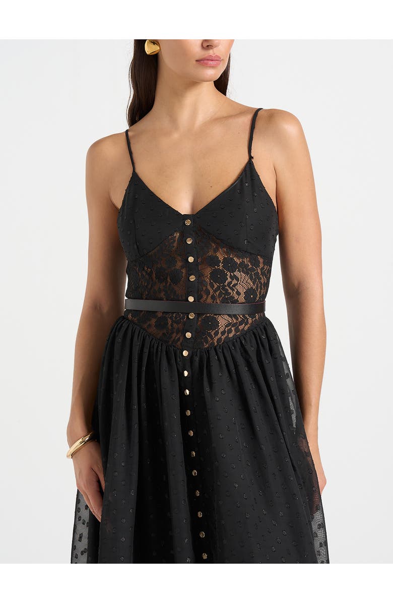Manière De Voir Rosie Lace Corset Maxi Dress, Alternate, color, Black