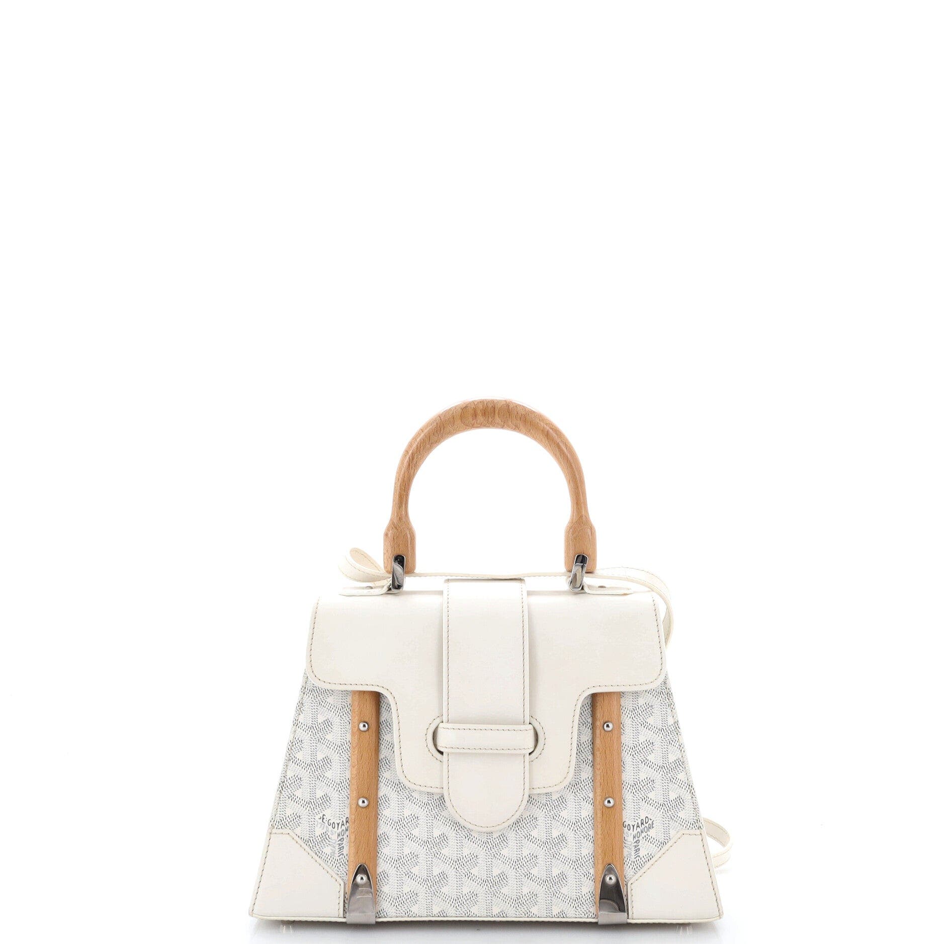 Saigon Top Handle Bag Coated Canvas with Leather PM, Main, color, White
