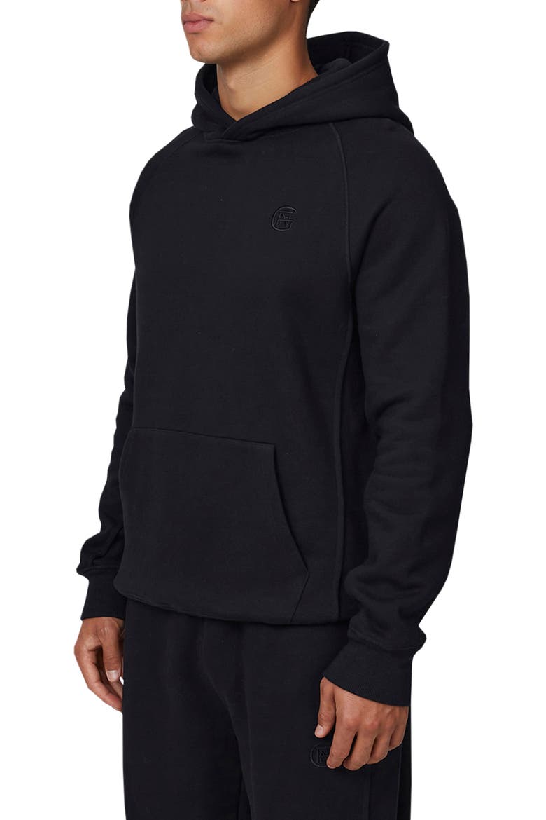Ribbed Emblem Pullover Hoodie, Alternate, color, Black
