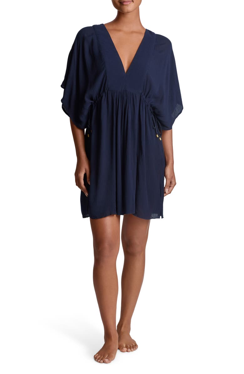 Lauren Ralph Lauren Crinkled Cover-Up Tunic, Main, color, Dark Navy