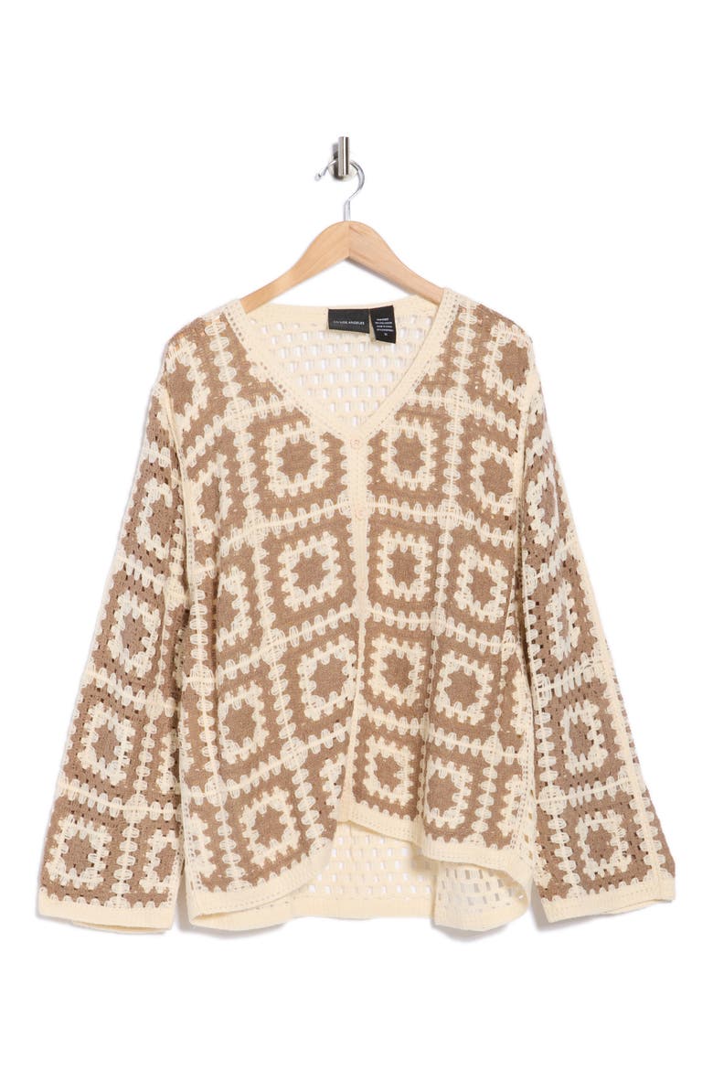 Crochet Square Open Knit Cardigan, Alternate, color, MOCHA/ IVORY