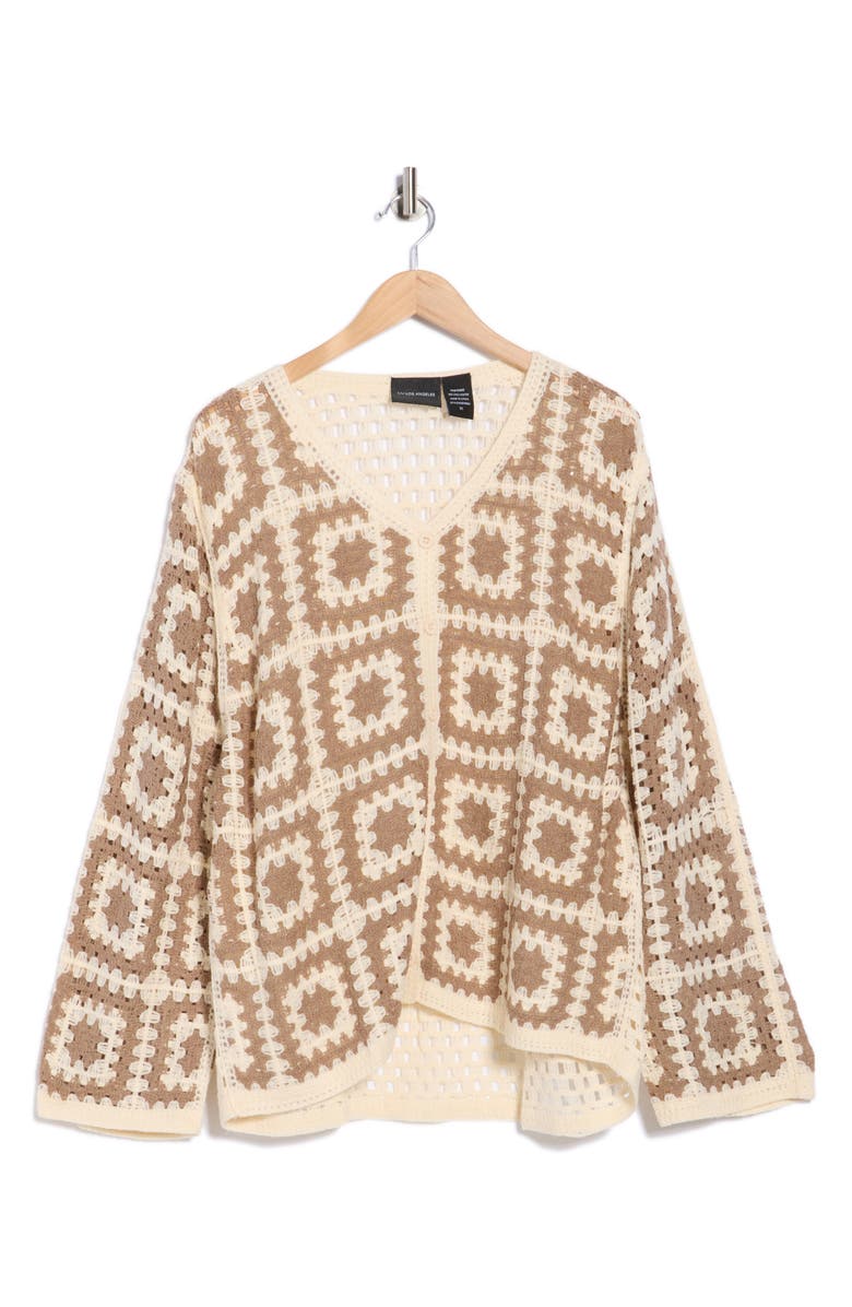 Forgotten Grace Crochet Square Open Knit Cardigan, Alternate, color, Mocha/ Ivory