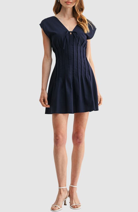 Pleated Cinched Waist Minidress